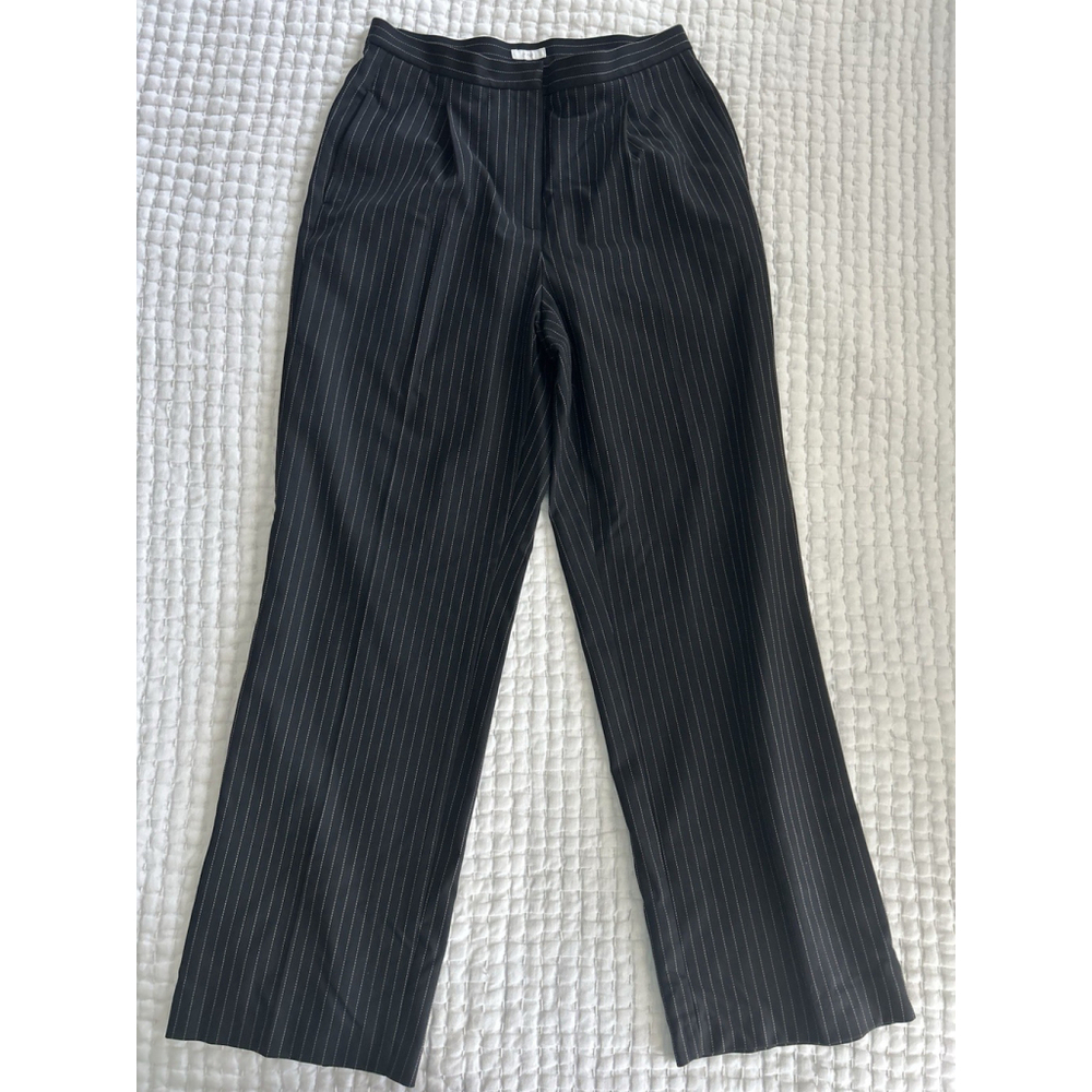 Liz Claiborne Kylie Pin Striped Pleated Trouser Pants Size 10 Black Tan